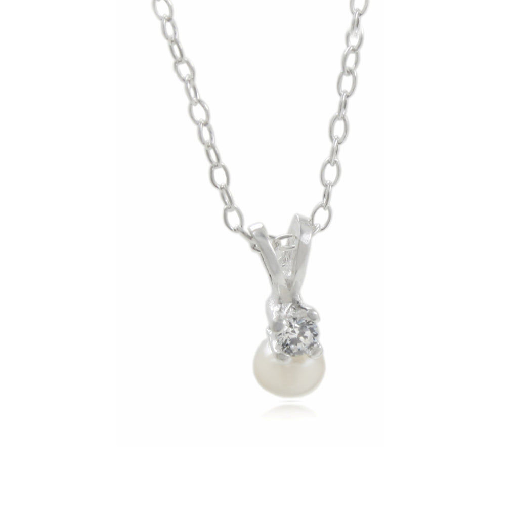 Sterling Silver Freshwater CZ Pearl Pendant & Chain