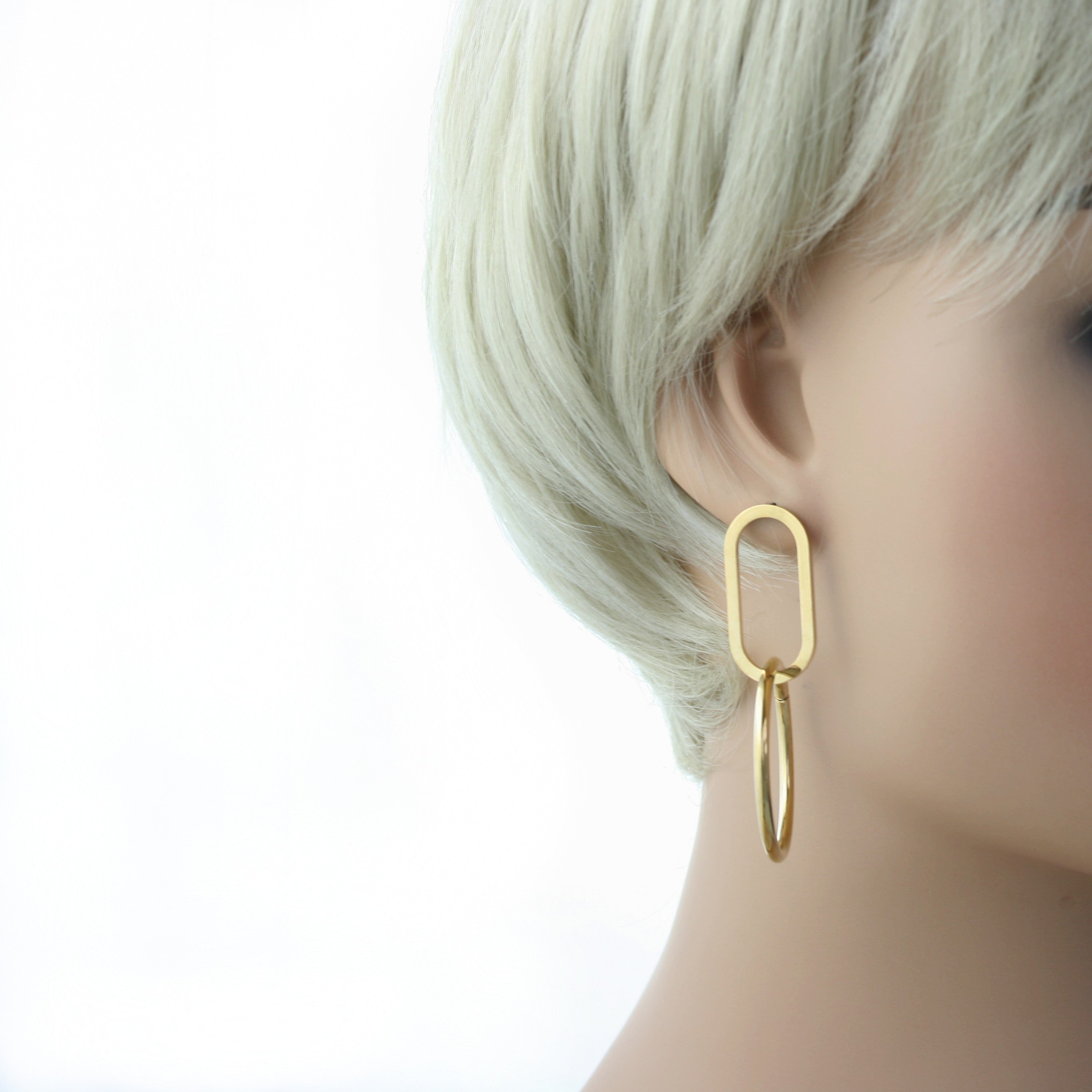 Stainless Steel Gold Tone Circle Statement Earrings