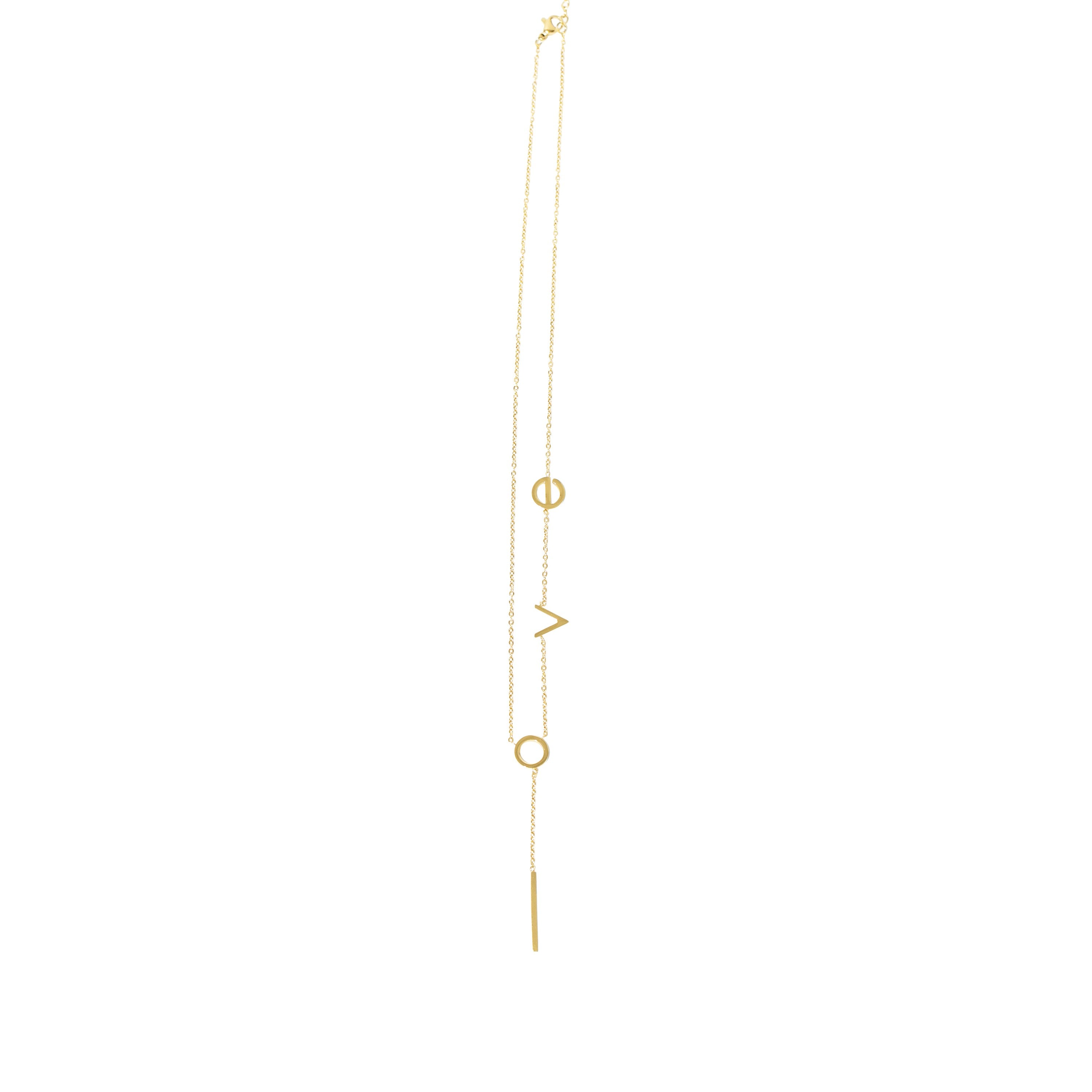 Stainless Steel  Gold Tone Lariat Style Bar Necklace