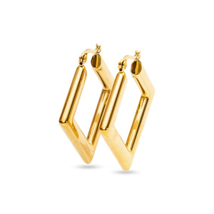 Stainless Steel  Gold Tone Pentagon Hoop Earrings