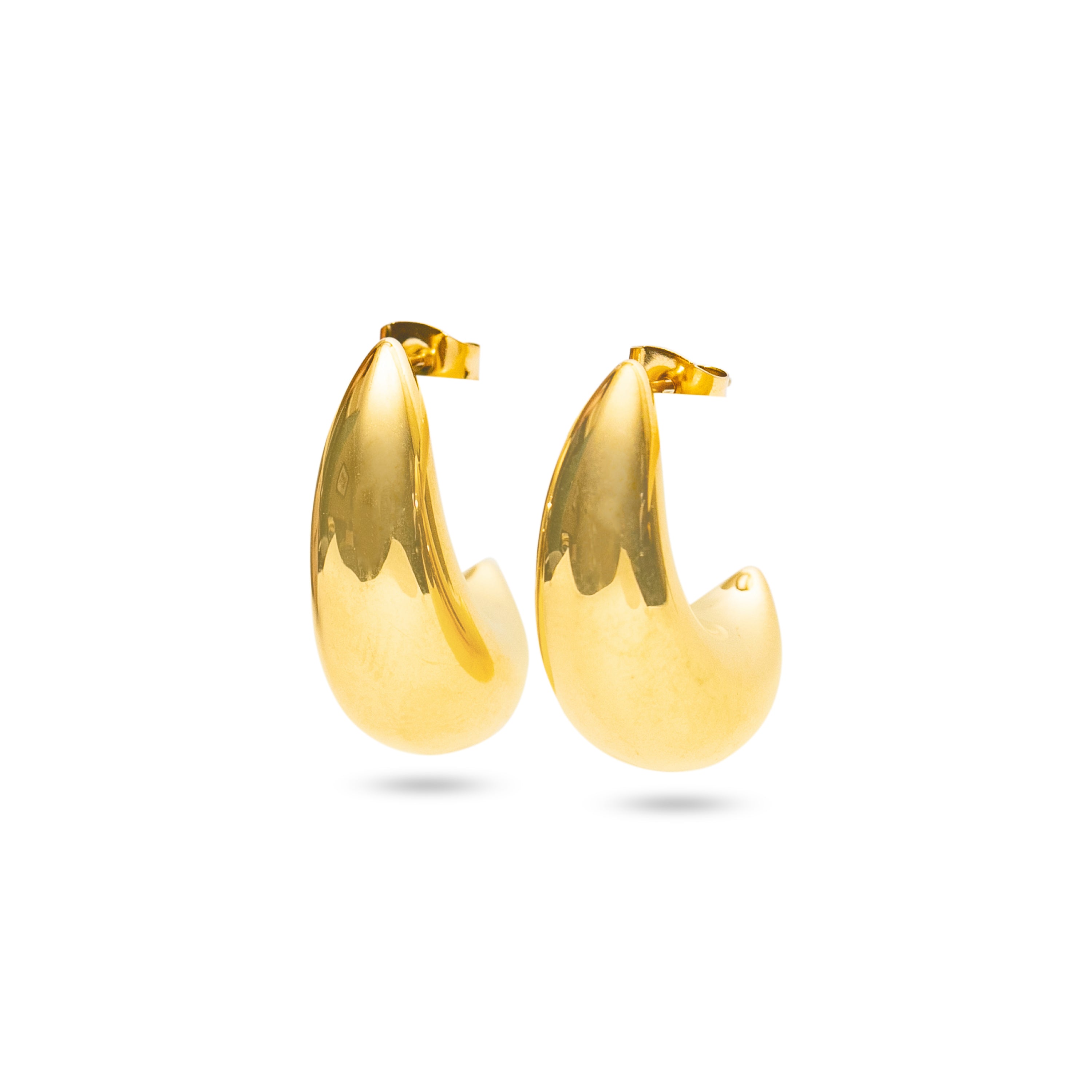 Stainless Steel Gold Tone Stud Hoop Earrings