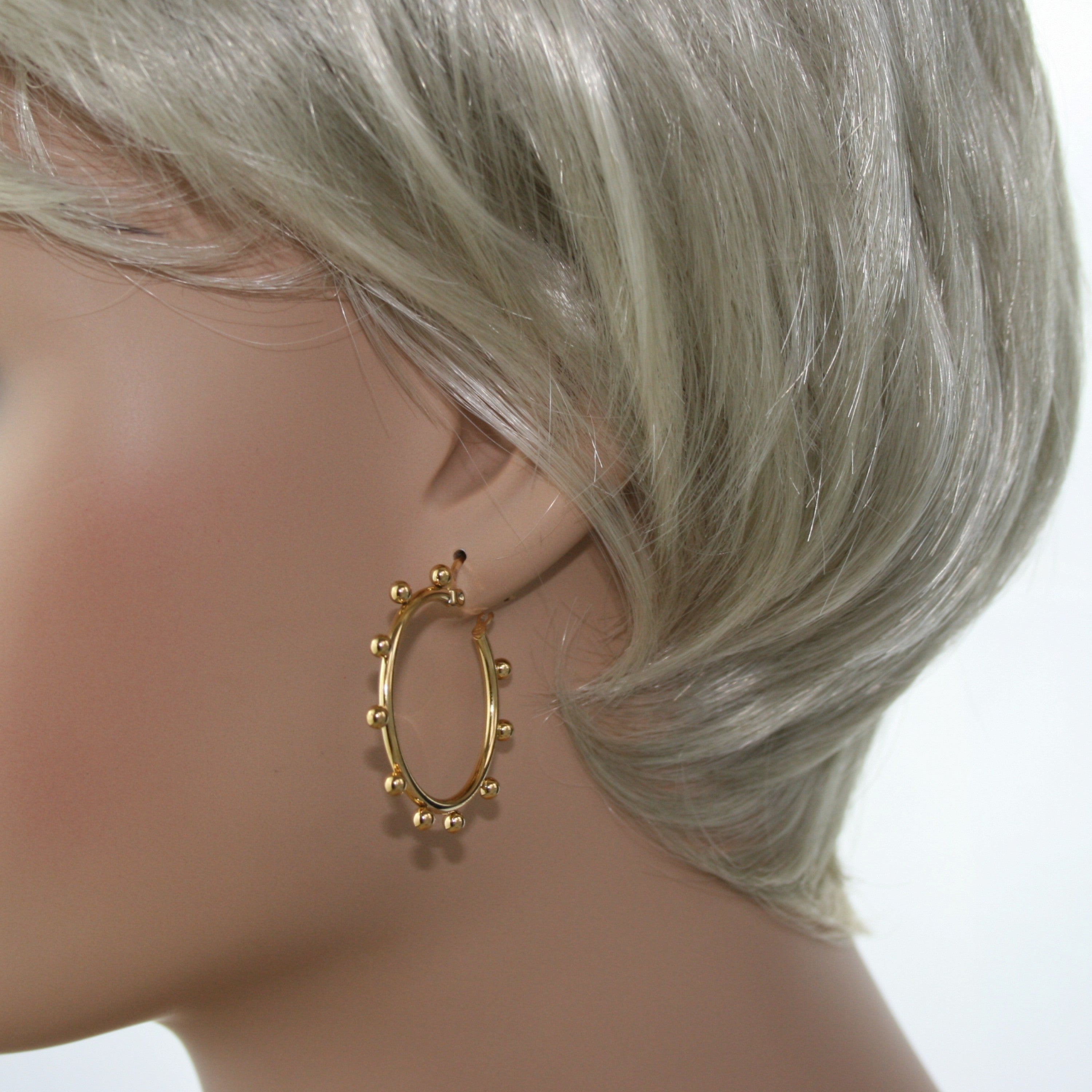 Stainless Steel Gold Tone Boho Beaded Hoop Earrings