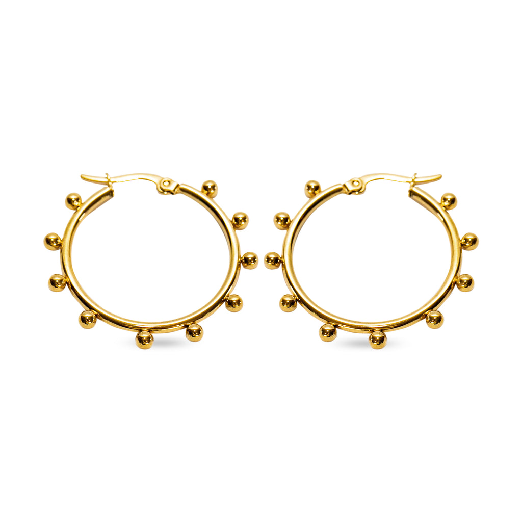 Stainless Steel Gold Tone Boho Beaded Hoop Earrings