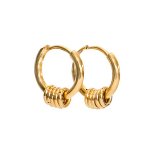 Stainless Steel Gold Tone Sleeper Multi Ring Earrings
