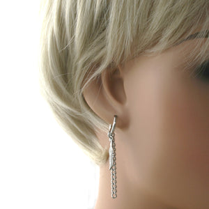 Stainless Steel Sleeper Feather & Chain Drop Earrings