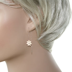 Stainless Steel Rose Gold Tone Daisy Thread Earrings