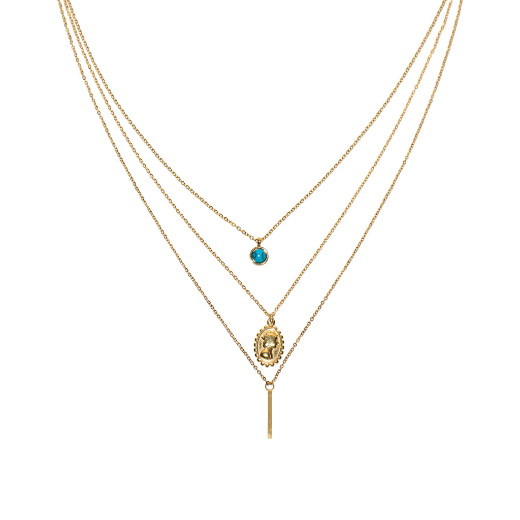 Stainless Steel  Gold Tone 3 Layer Necklace