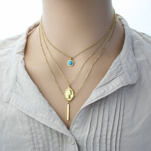 Stainless Steel  Gold Tone 3 Layer Necklace