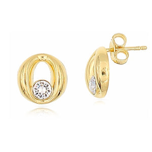 Sterling Silver Gold Circle Stud Earring  with Crystals from Swarovski®