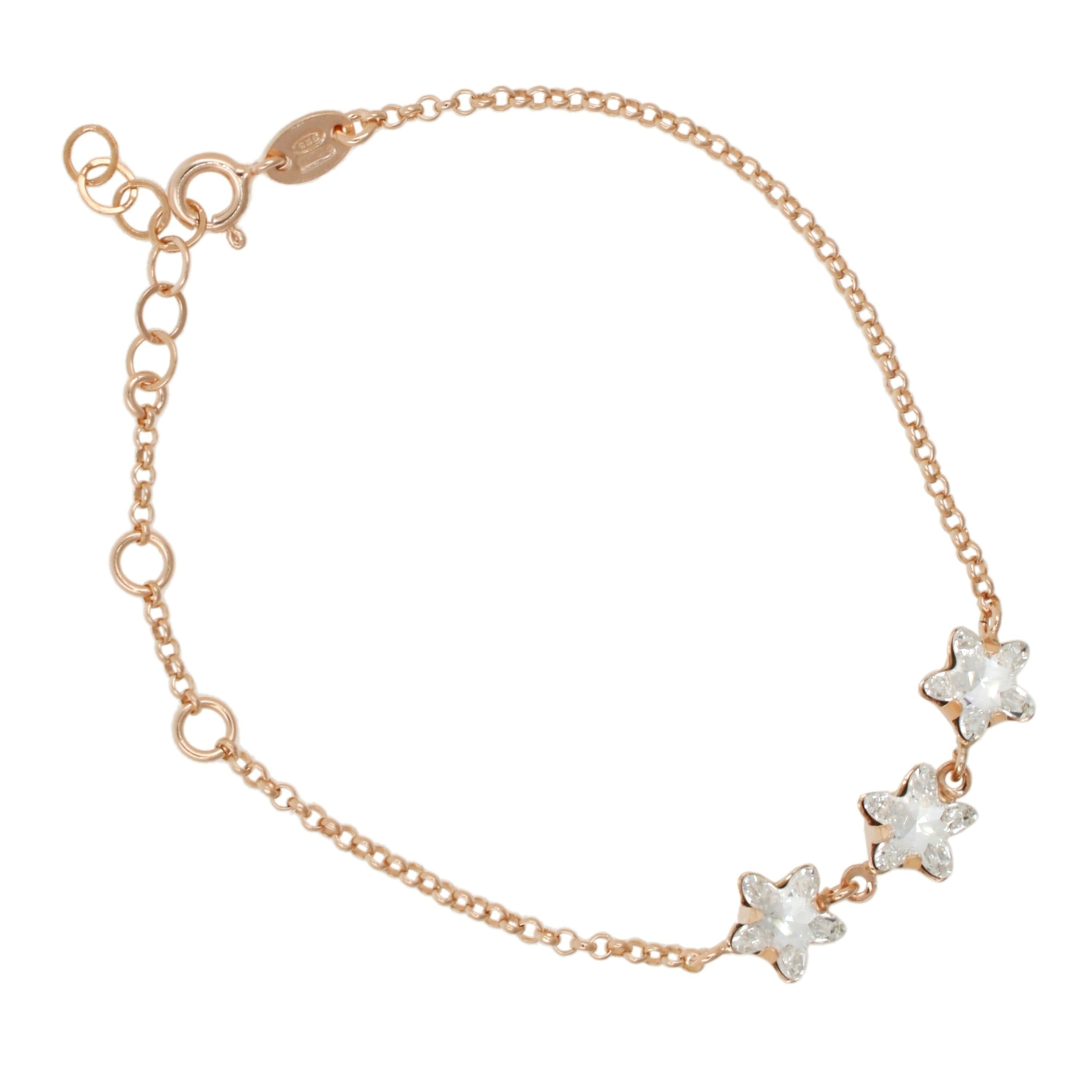 Davvero Sterling Silver Rose Gold Austrian Crystal 3 Star Bracelet