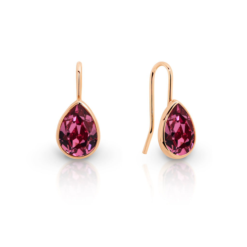 Sterling Silver Rose Gold Pear Shaped Earrings by Davvero with Crystals from Swarovski®