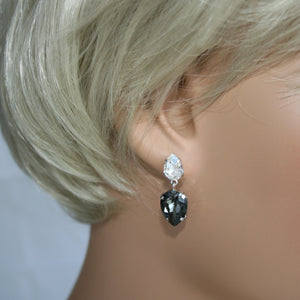 Davvero Sterling Silver White & Charcoal Austrian Crystal Earrings