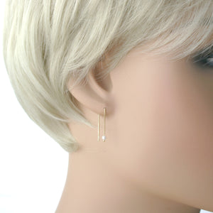 Sterling Silver Gold  Faux Pearl Thread Earring Earrings