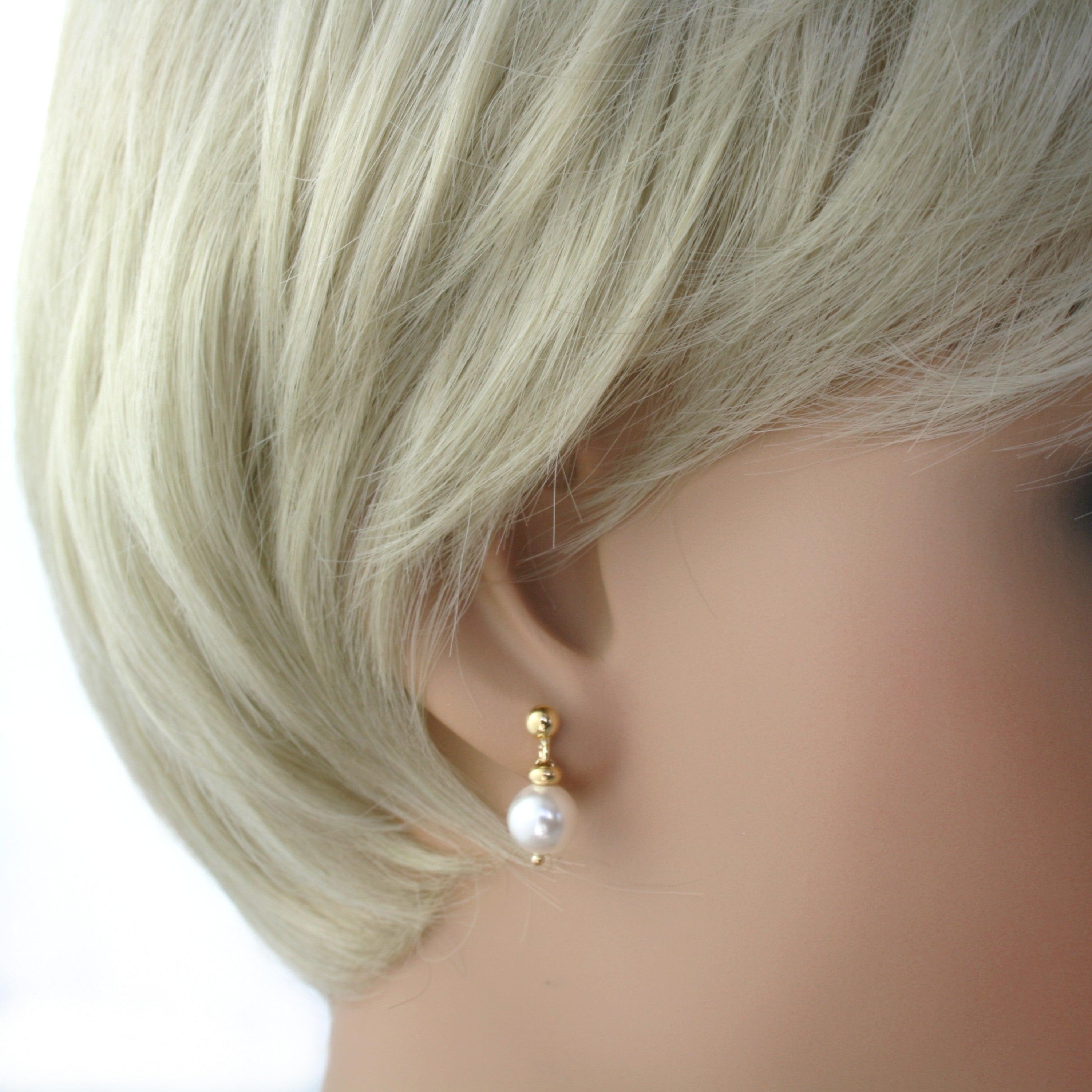 Sterling Silver Yellow Gold Faux Pearl Drop Earrings