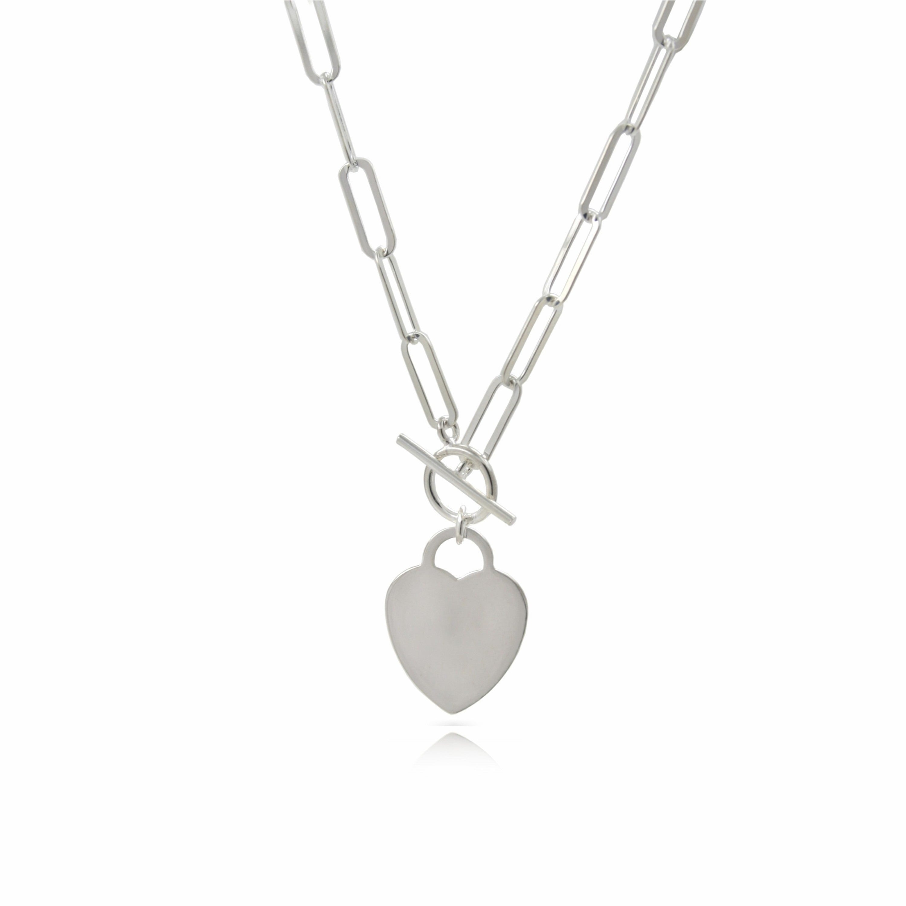Sterling Silver Paper Link Heart Fob Chain 45cm
