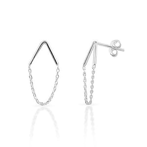 Sterling Silver Curved Chain Stud Earrings