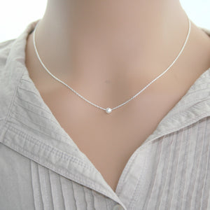 Sterling Silver Faux Pearl Slider Necklace 42+5cm