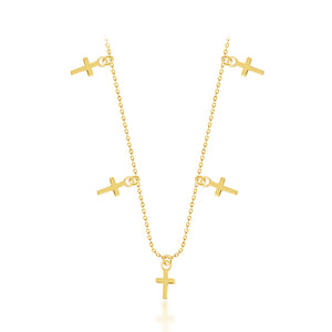 Sterling Silver Gold Plated  Mini Cross Necklace 40+5cm