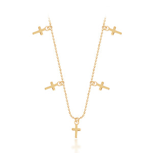 Sterling Silver Rose Gold Plated Mini Cross Necklace 40+5cm