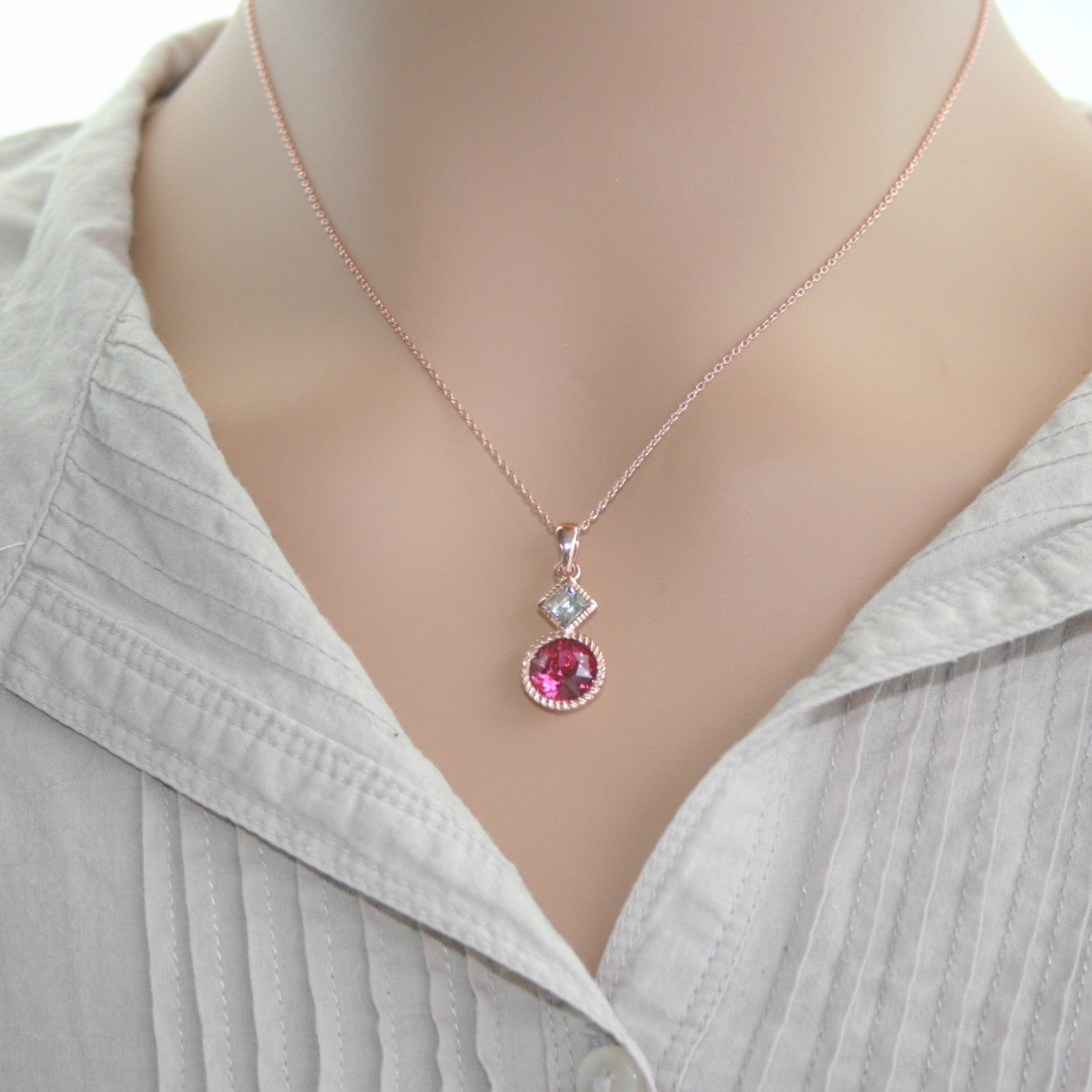 Sterling Silver Rose Gold Pink & White Austrian Crystal Pendant