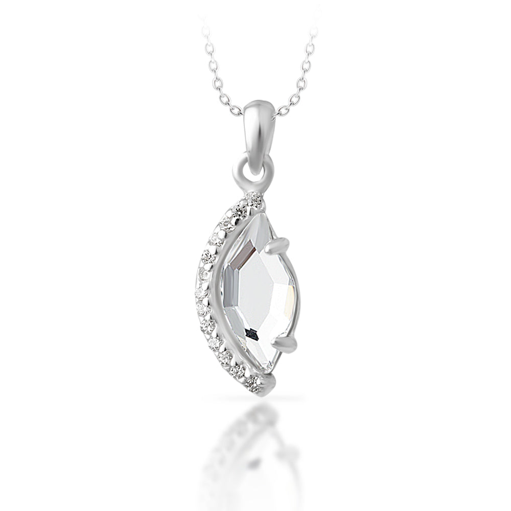 Sterling Silver Halo Oval Austrian Crystal Pendant
