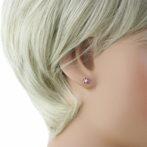 9ct Gold Natural Ruby & Diamond Flower Earrings