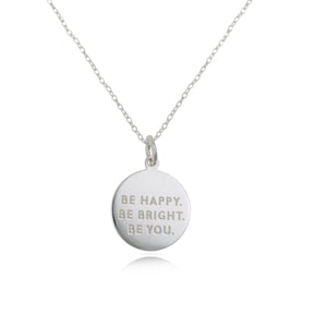 Sterling Silver Be Happy Message Disc Pendant