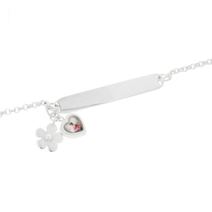 Sterling Silver ID Heart & Flower Bracelet