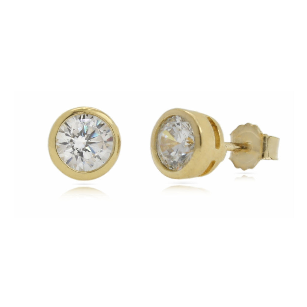Sterling Silver Gold CZ 5mm Rub over Earrings