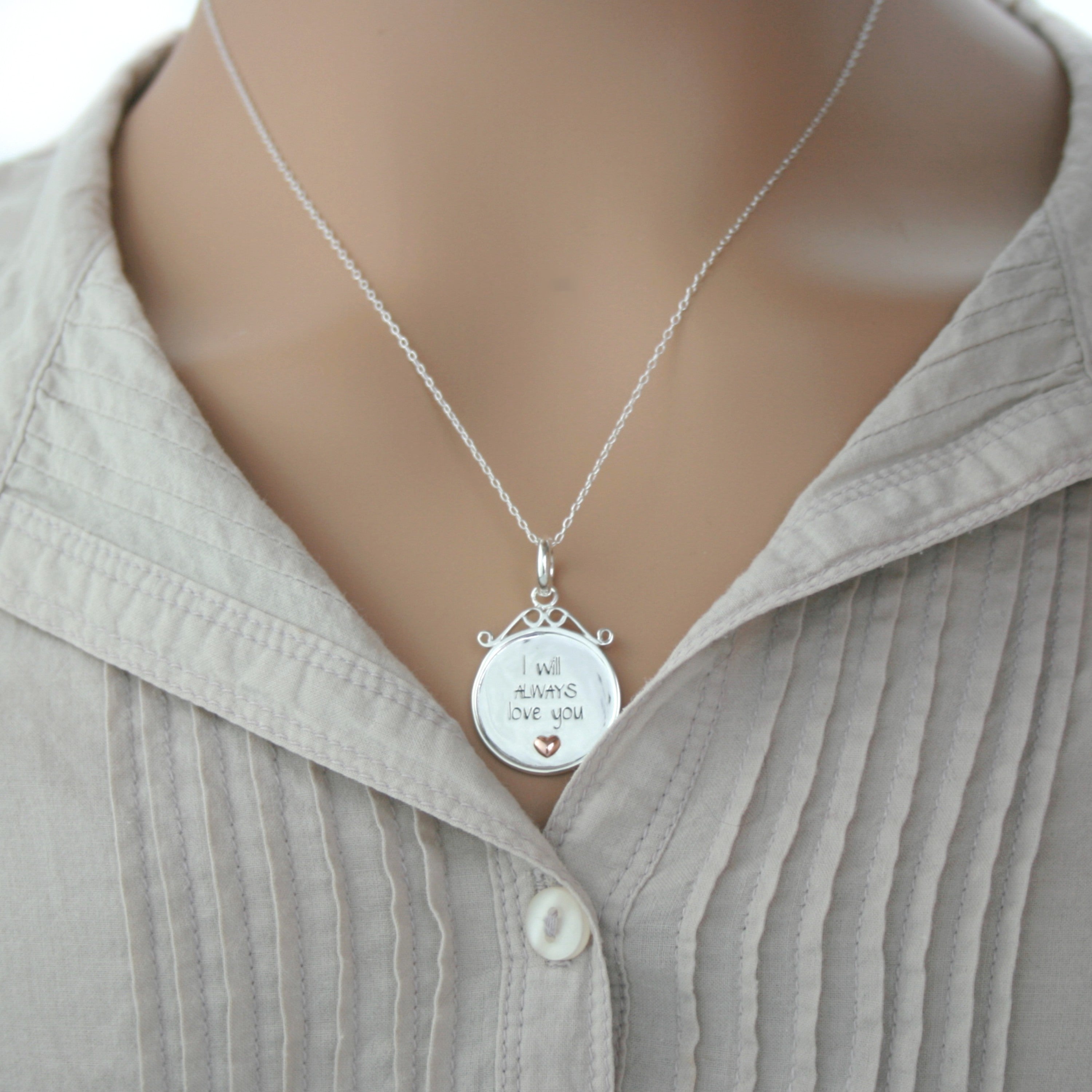 Sterling Silver Love Message Disc Pendant