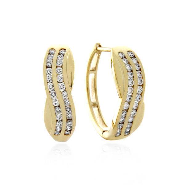9ct Gold Diamond Double Row Huggie Earrings .52ct TW