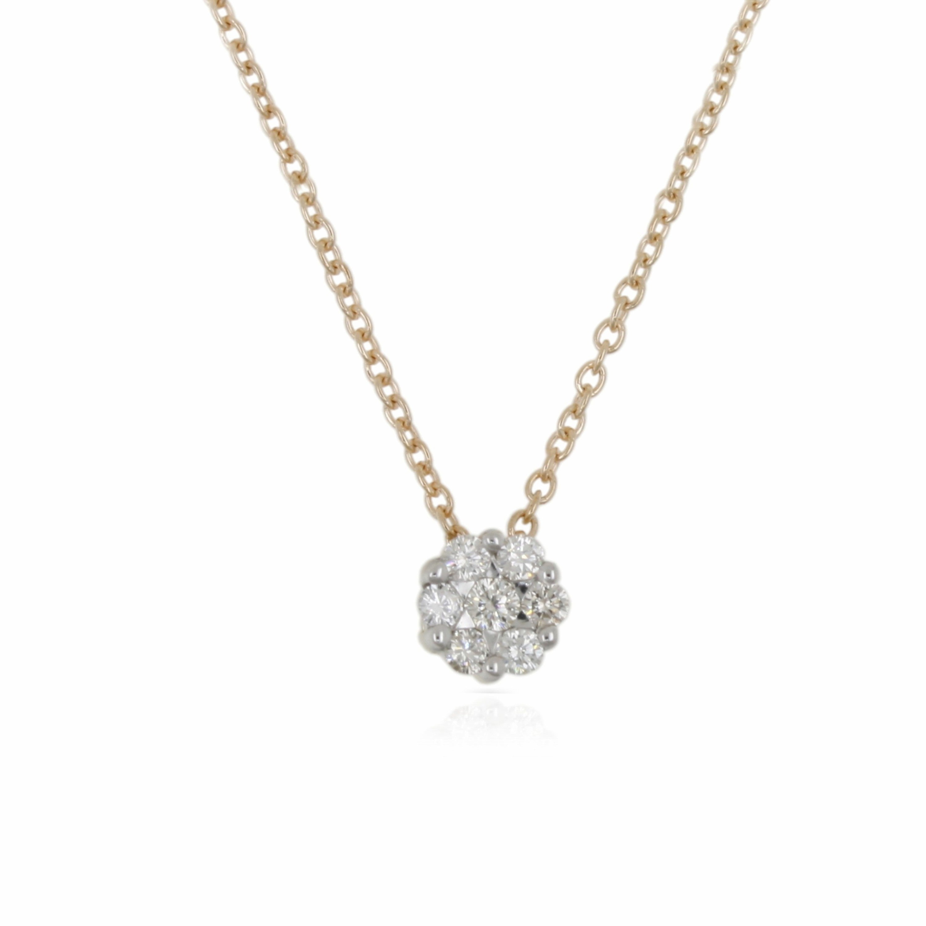 9ct Gold Diamond Cluster Flower Pendant & Chain .16ct TW