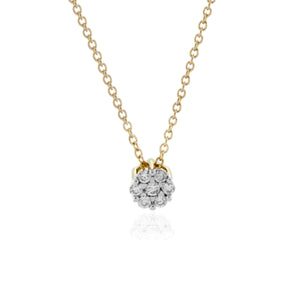 9ct Gold Diamond Cluster Flower Pendant & Chain .16ct TW