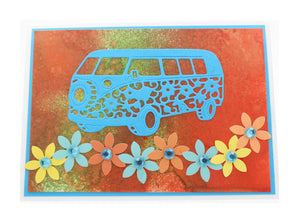 Hand Made Card- Orange Kombi Van