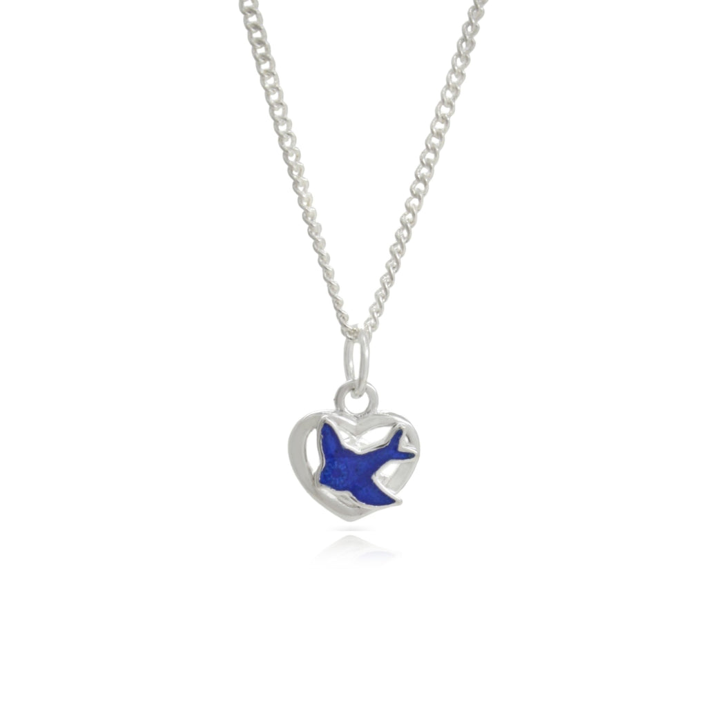 Sterling Silver Blue Bird Heart Pendant