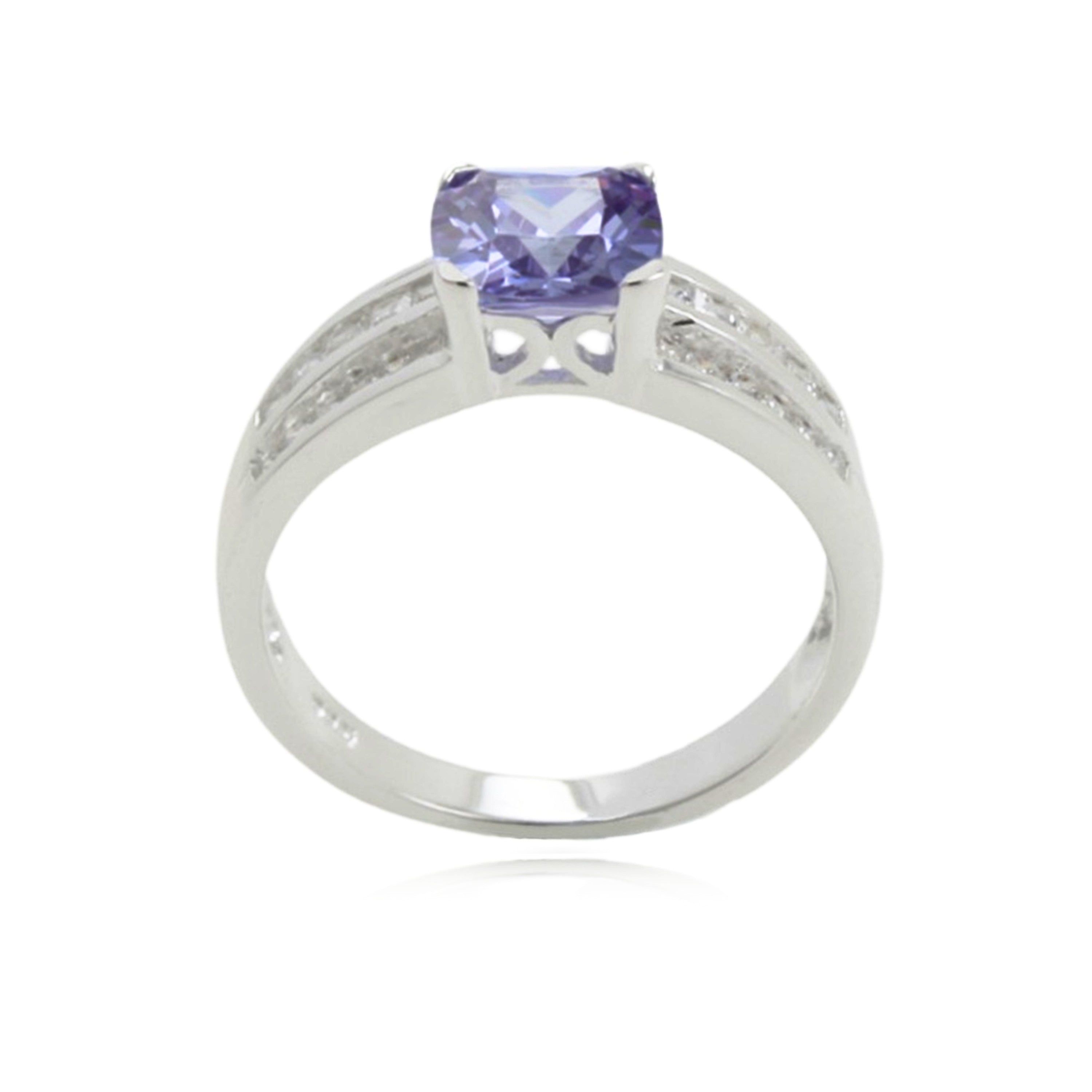 Sterling Silver 3 Row Lavender CZ Ring