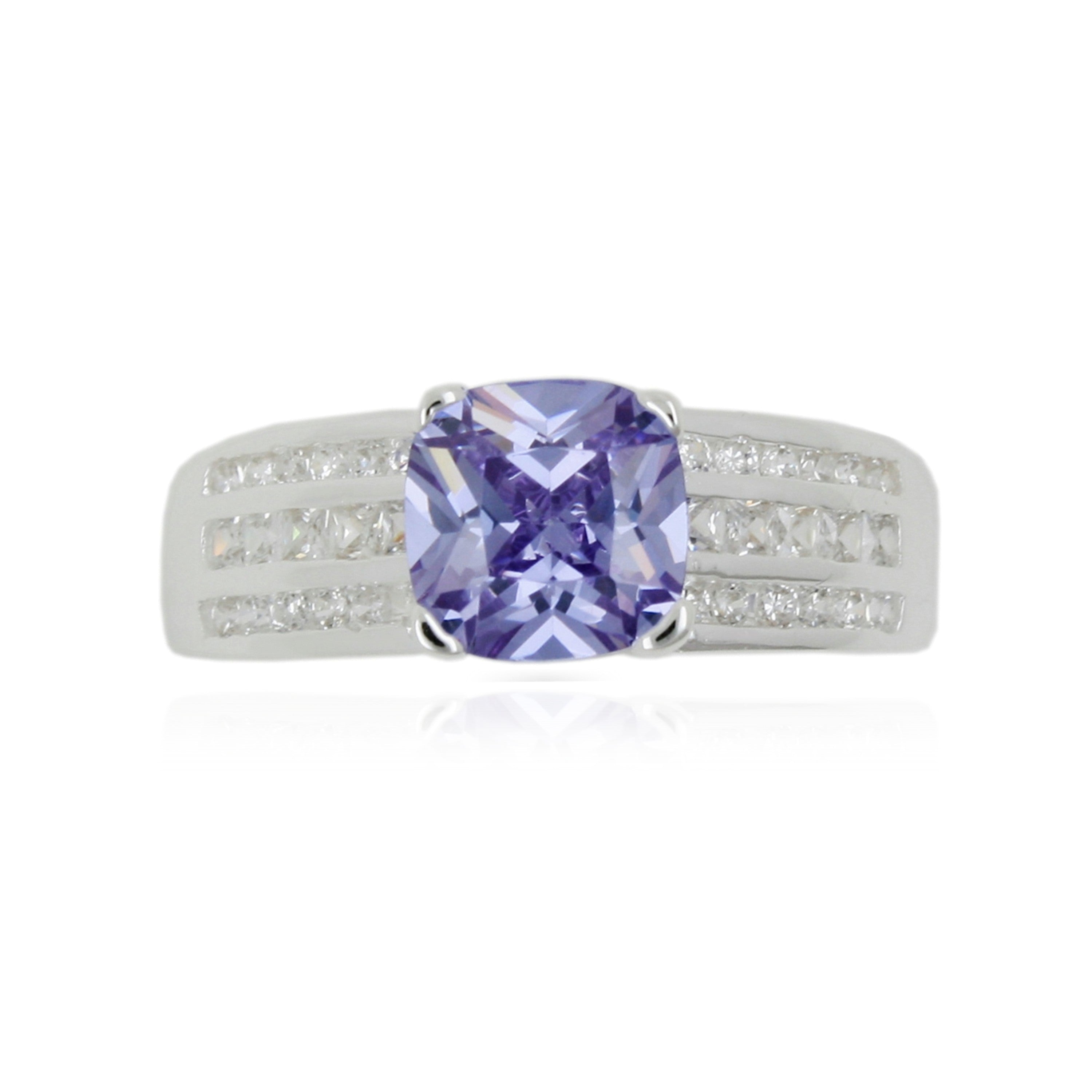 Sterling Silver 3 Row Lavender CZ Ring