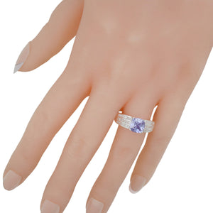 Sterling Silver 3 Row Lavender CZ Ring