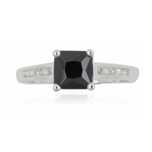 Sterling Silver Black CZ  Princess Cut Ring