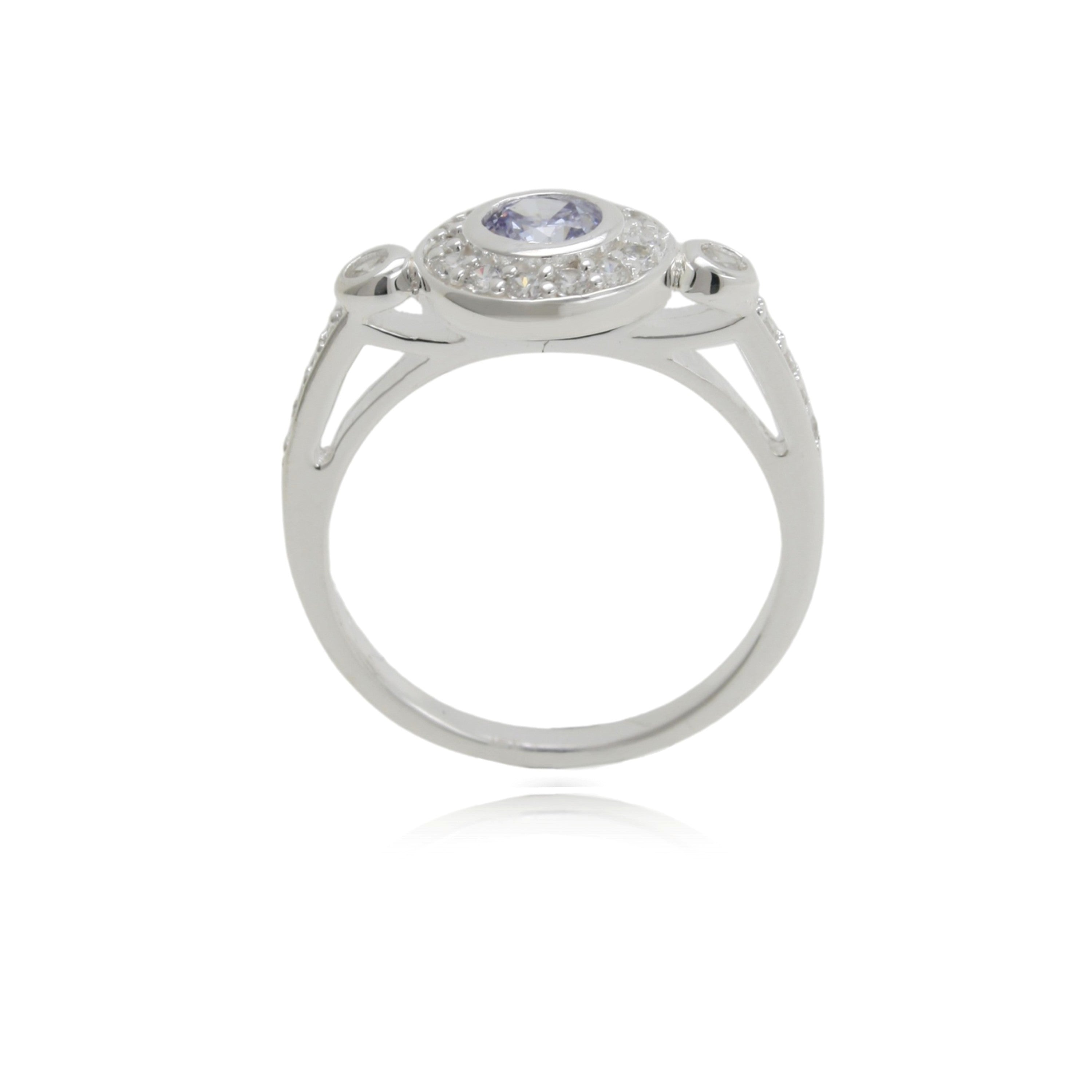 Sterling Silver Lavender CZ Halo Ring