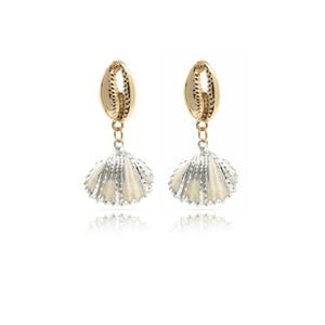 Cockle Shell Gold & Silver Tone Fashion Earrings