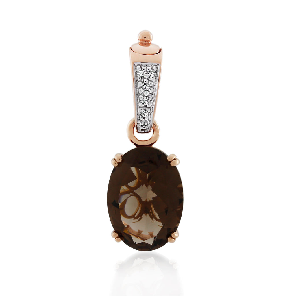 9ct Rose Gold Smoky Quartz & Diamond Pendant