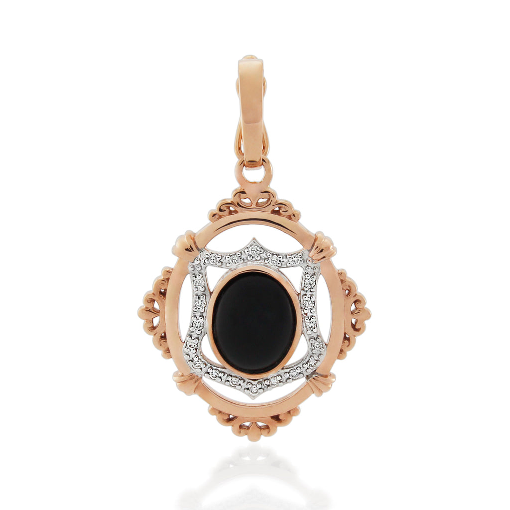 9ct Rose Gold Onyx & Diamond Pendant