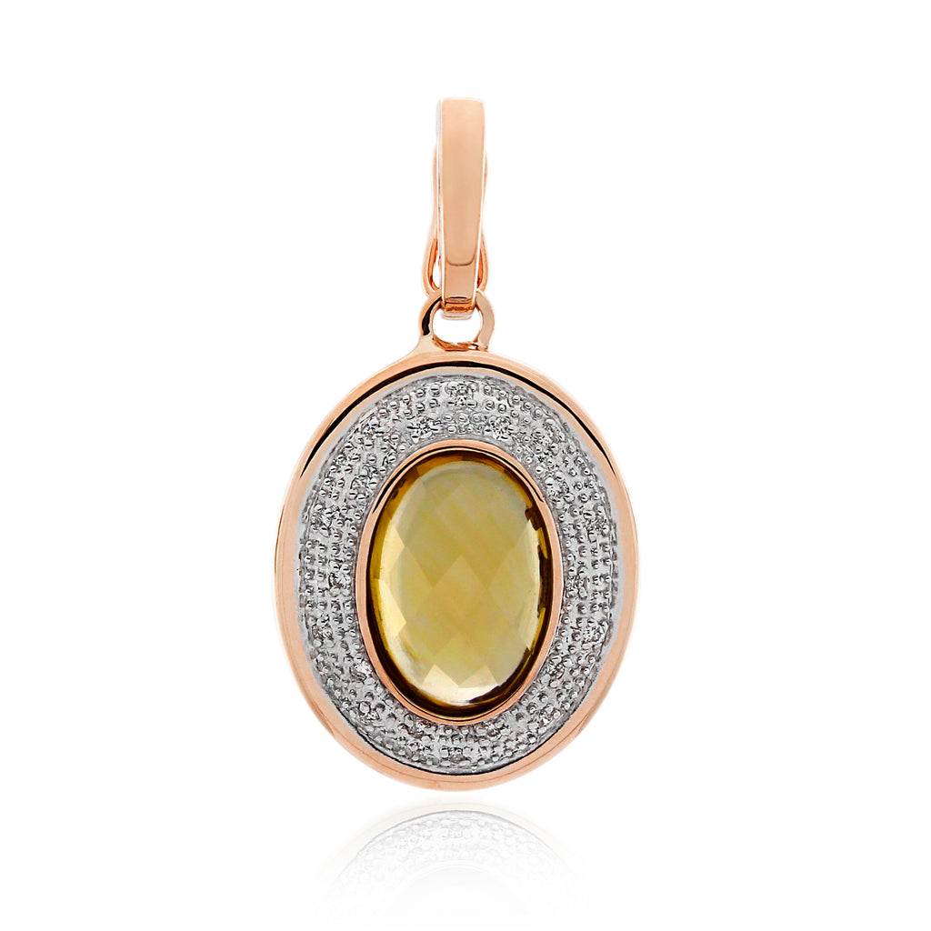 9ct Rose Gold Oval Citrine & Diamond Pendant