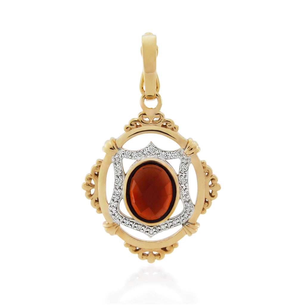 9ct Yellow Gold Oval Garnet & Diamond Pendant