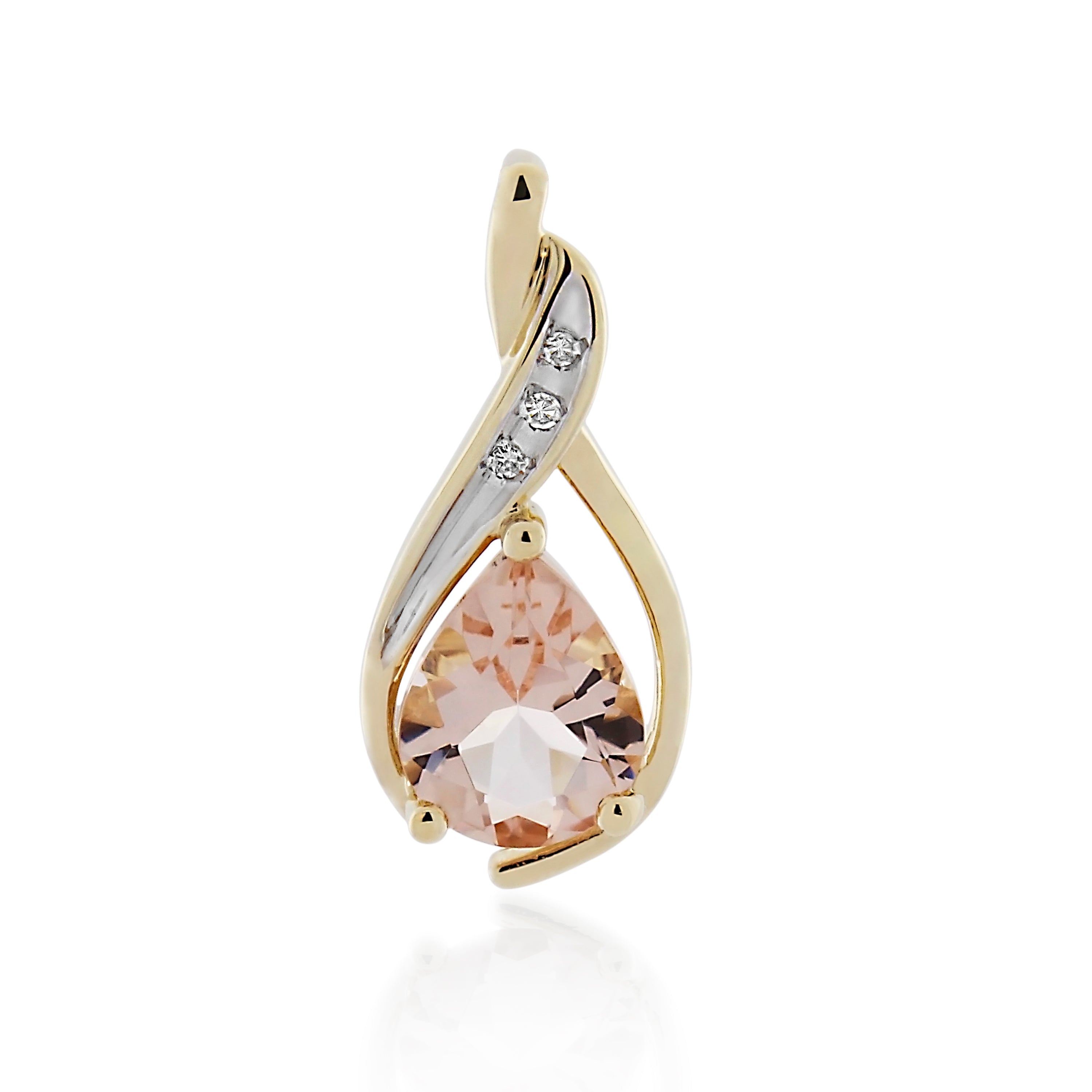 9ct Yellow Gold Pear Shaped Morganite & Diamond Pendant