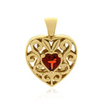 9ct Yellow Gold Filigree Heart Garnet Pendant