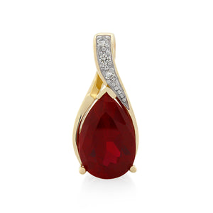 9ct Yellow Gold Pear Shaped Created Ruby & Diamond Pendant