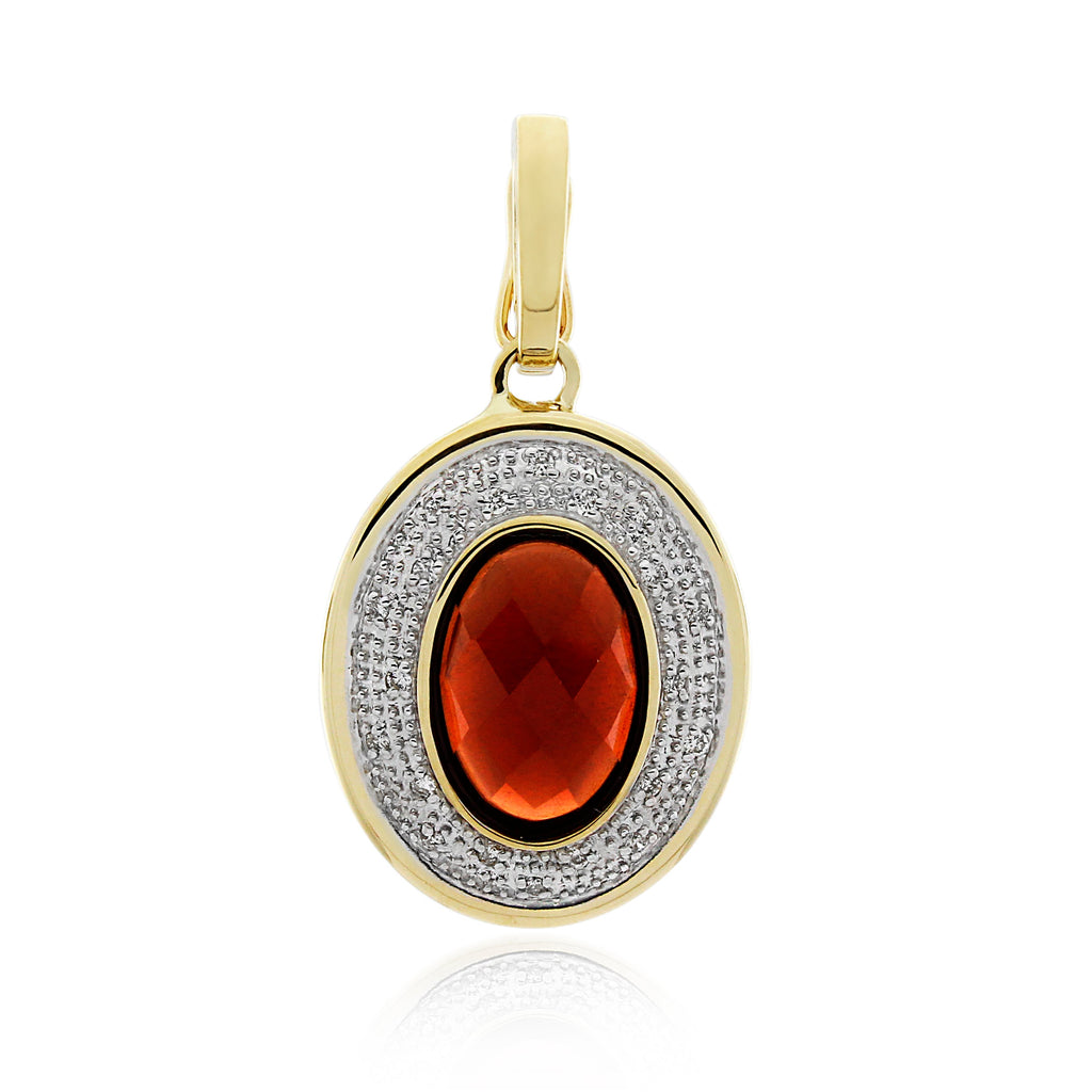 9ct Yellow Gold Oval Garnet & Diamond Pendant