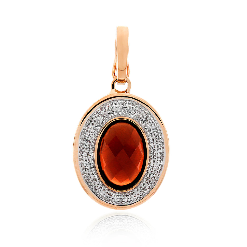 9ct Rose Gold Oval Garnet & Diamond Pendant